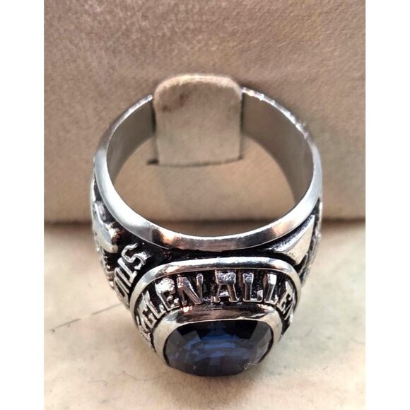 Mens Glen Allen High School Ring With Blue Stone Silver Tone Ultrium Metal-Tone - Picture 3 of 9